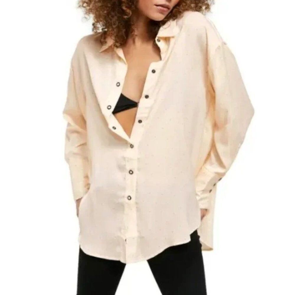 FREE PEOPLE We the Free Ivory All Smiles Clip Button Down Shirt Women's Medium
